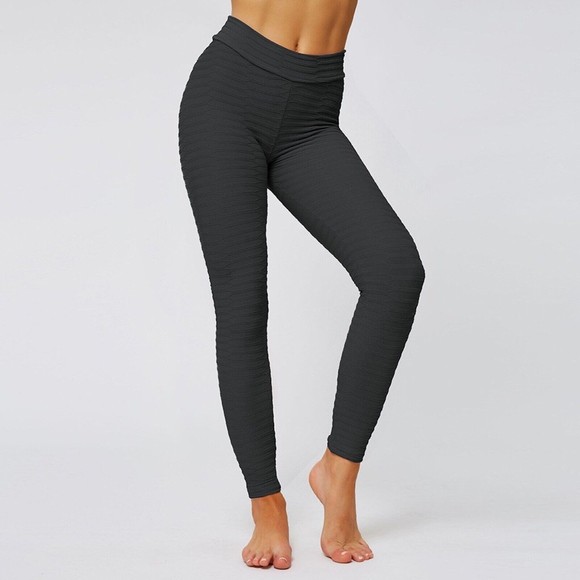 Black Linear Textured Scrunch Leggings / TikTok Leggings XL - Picture 3 of 8